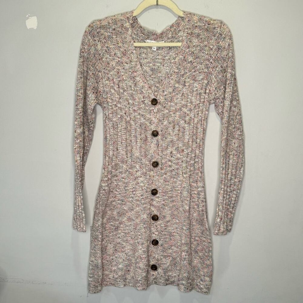 All The Ways Knit Speckled A-line Long Sleeve Mini Dress Medium Dusty Pink Beige